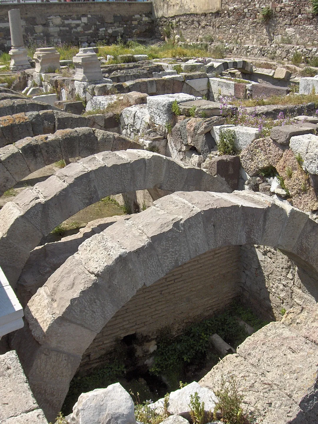View on the agora : arched basement that supported the western stoa; ; Izmir, Turkey