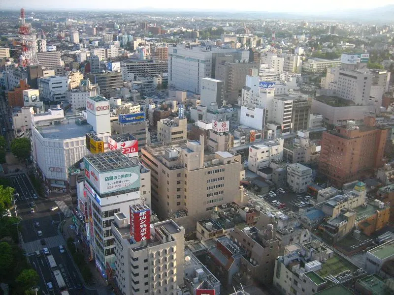 A picture of downtown Koriyama City in Fukushima Prefecture, Japan. Image was taken with a Canon PowerShot SD450 Digital Elph camera and edited using a Paint Shop program on a laptop computer.
