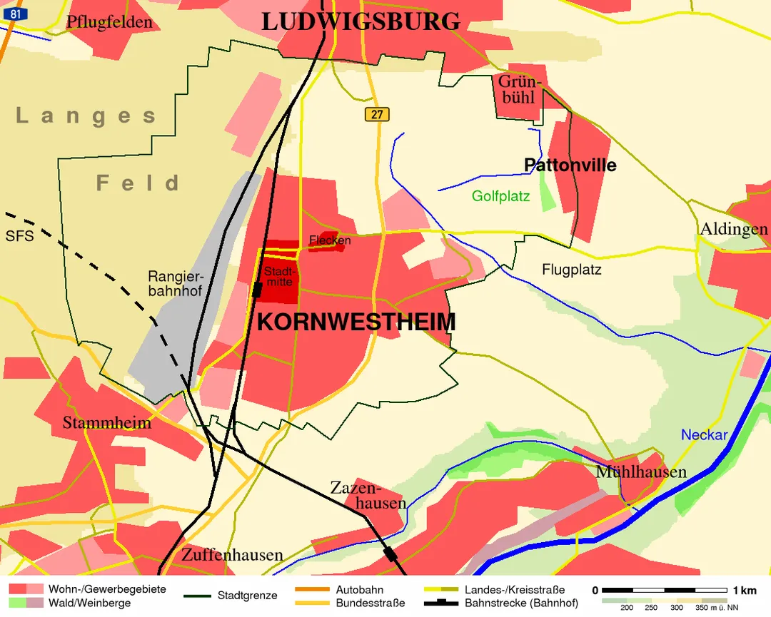 Map of Kornwestheim (Germany) and surrounding area