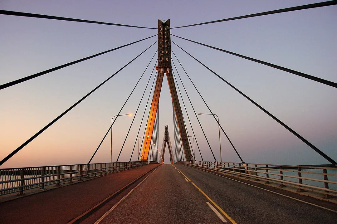 Replot (Raippaluoto) Bridge in Korsholm (Mustasaari), Finland. View of the towers (facing east).