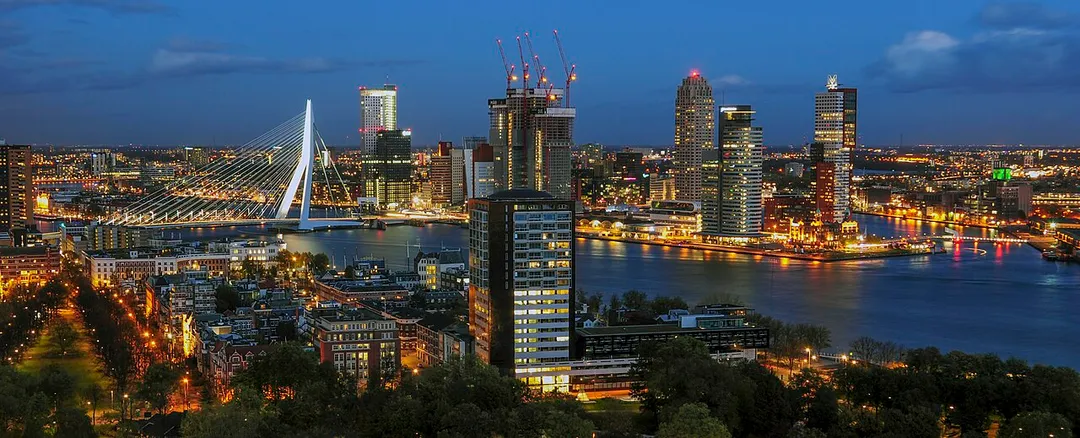 Erasmusbrug and the 'Kop van Zuid' (Rotterdam) seen from the Euromast tower