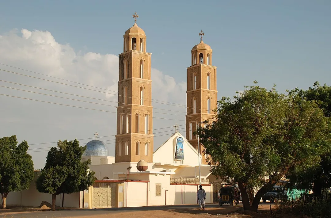 Coptic church and bell towers in Kosti, Sudan.