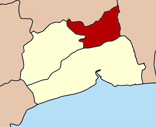 Map of Samut Sakhon province, Thailand, highlighting Amphoe Krathum Baen.