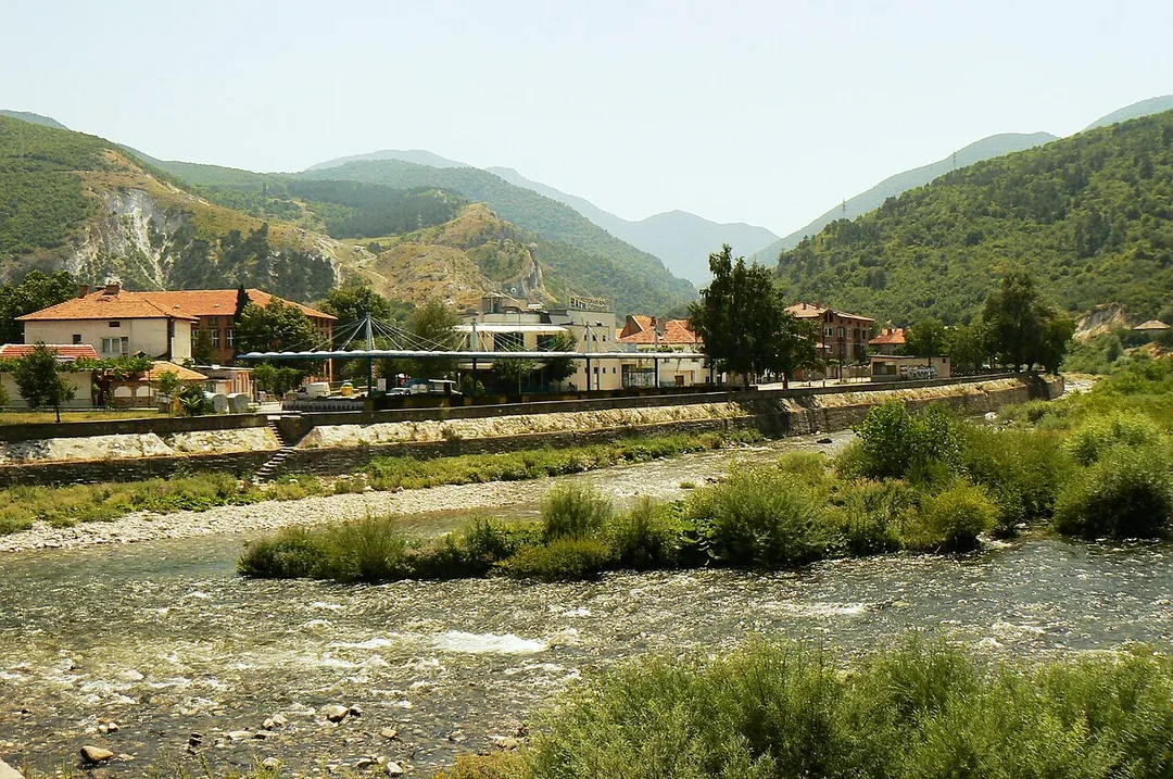 River Vatcha, flowing through the centre of Krichim, Bulgaria.