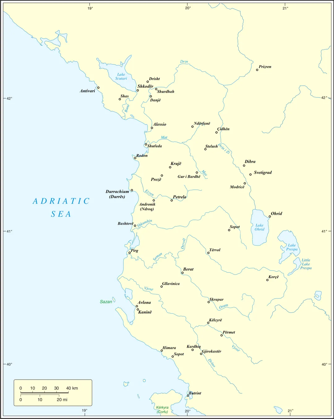 This work is based on "Historia e popullit shqiptar në katër vëllime" Anamali, Skënder and Prifti, Kristaq. Botimet Toena, 2002, ISBN 9992716223. There are main cities and castles mentioned in the sources.