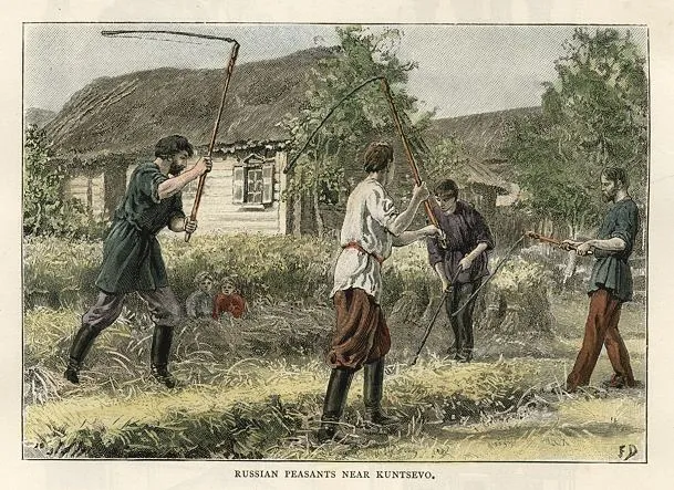Молотьба хлеба крестьянами села Кунцево. 1889 г.