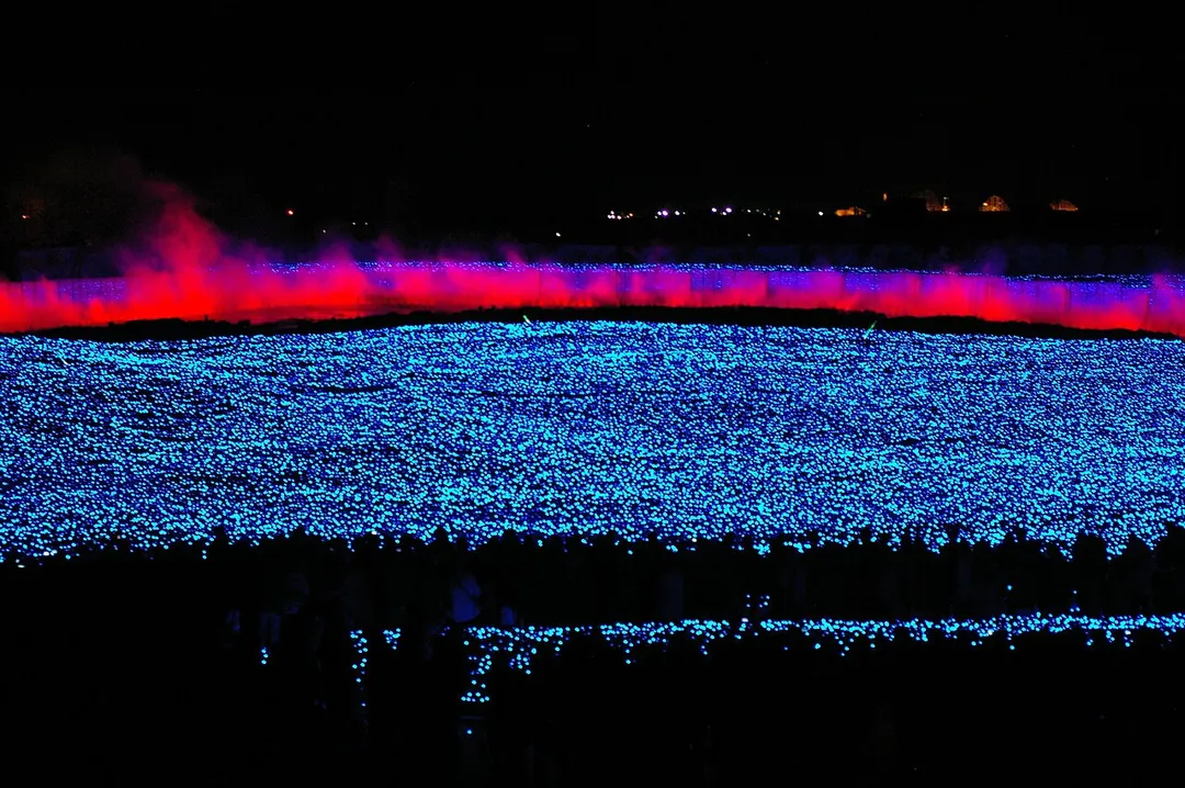 A part of the illumination display at Nabana no Sato. There are shooting stars, visible at the top edge of the field.