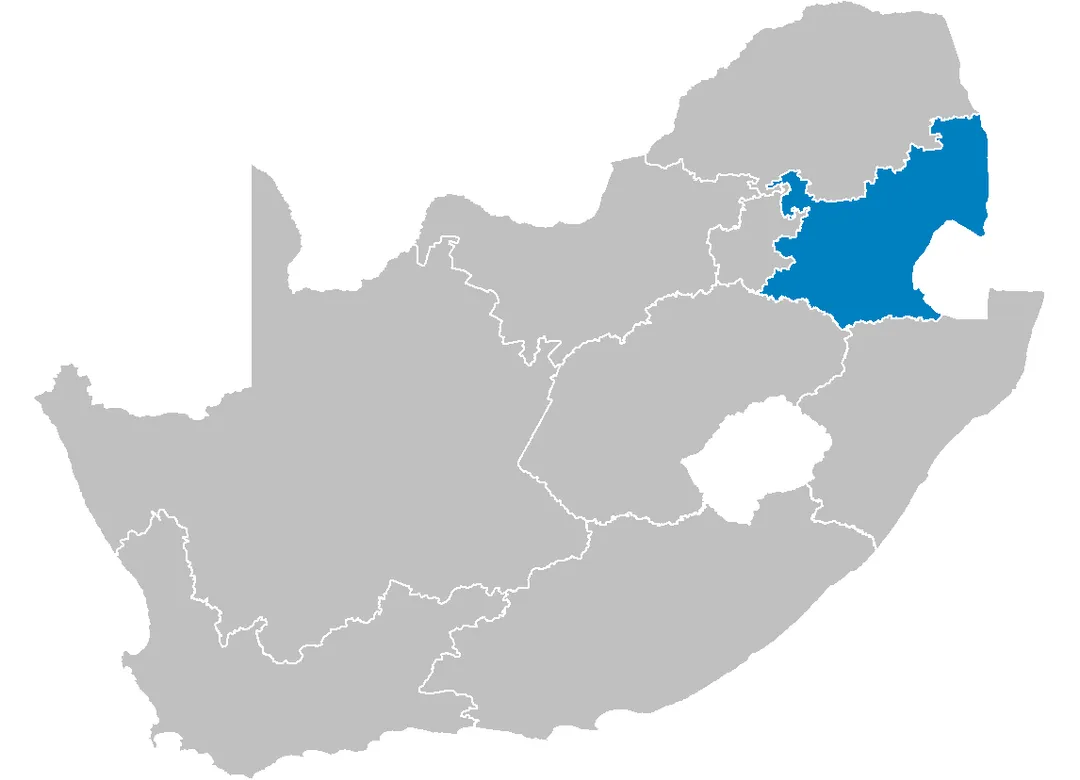 Map of South Africa showing the Mpumalanga province after the 12th amendment of the constitution in December 2005