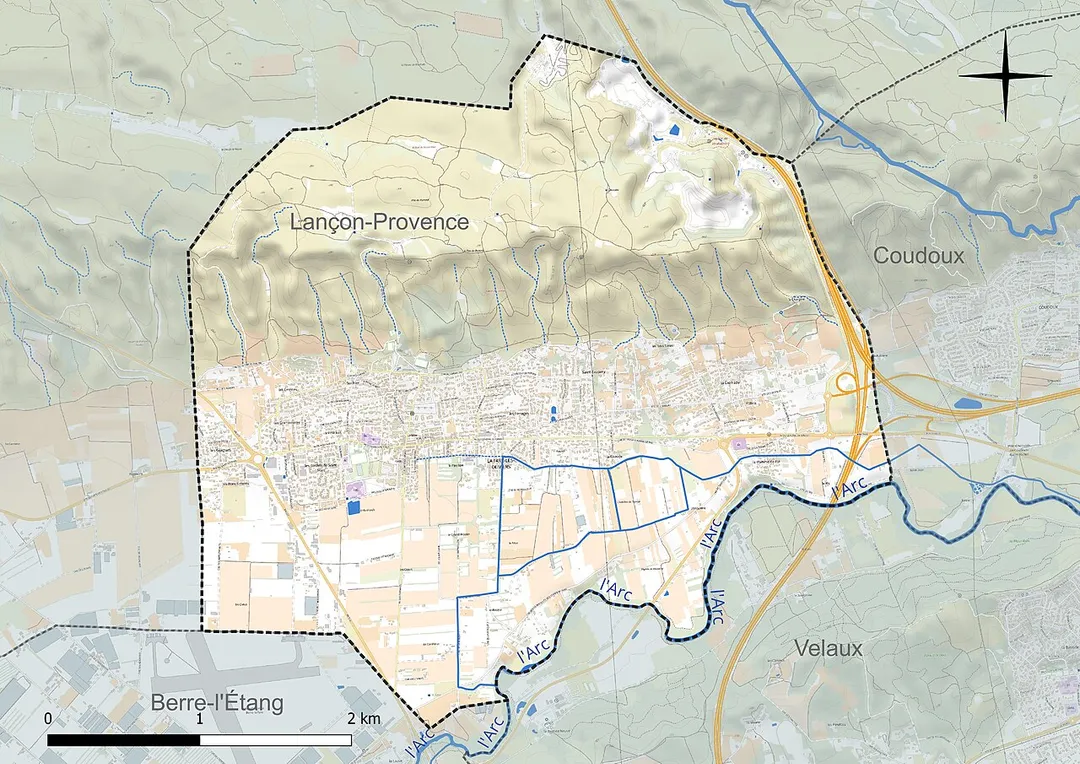 Carte du réseau hydrographique de la commune de fr:La Fare-les-Oliviers (France).