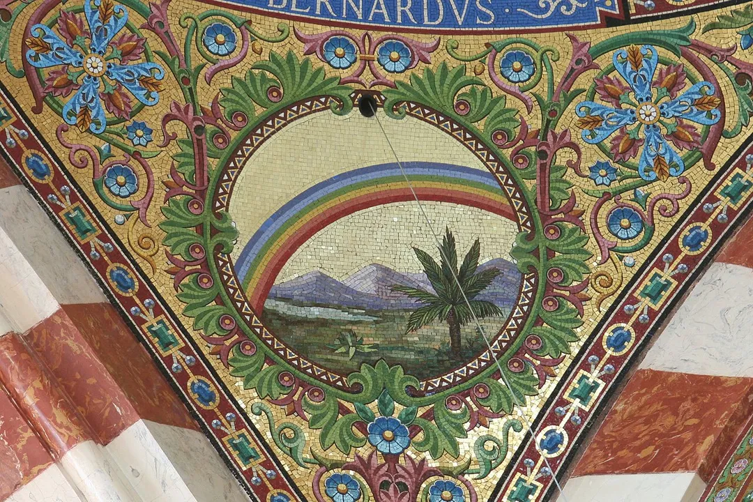 Sortie de l'arche de Nöé, mosaïque de la coupole 1 de la nef principale de la basilique Notre-Dame de la Garde.