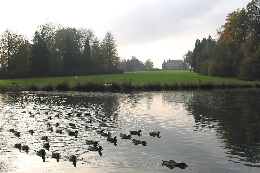 La Hulpe   (Belgium), the pond of De la Longue Queue and the Solvay castle.