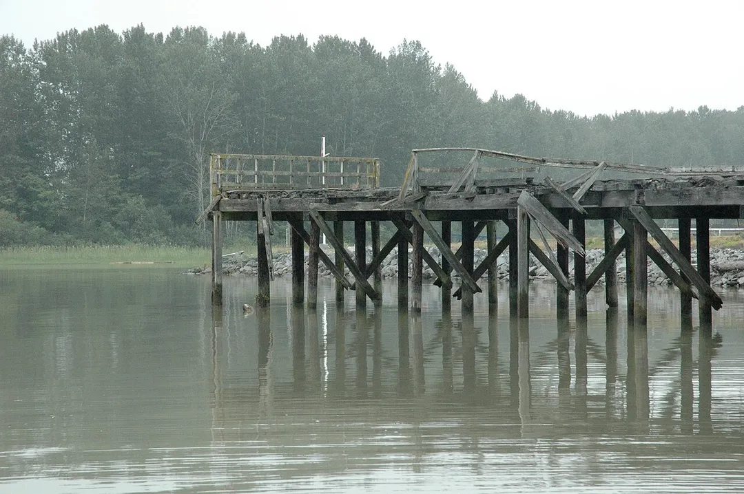 The old Ferry Dock in Ladner, British Columbia.  Before the Massey tunnel was built, a ferry used to run between here and Richmond.  Taken on June 25, 2005, with a Nikon D70 camera.  For more info, see the flickr page.