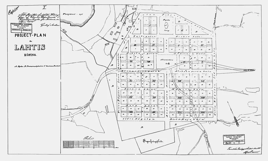 Alfred Caween's town plan for Lahti, 1878
