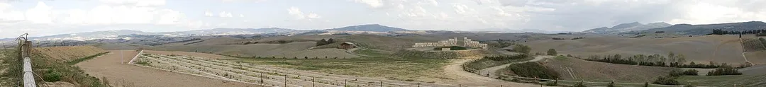 Panorama view of the Teatro di Silenzio (Theater of Silence) in Lajatico, Italy.