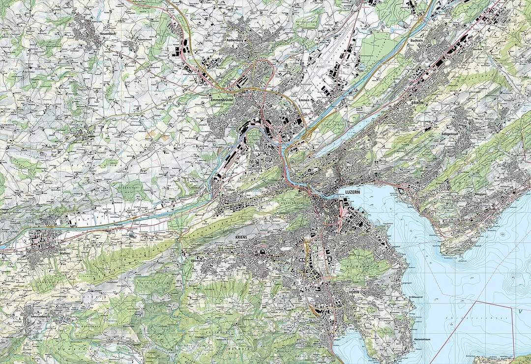 National Map of Switzerland 1:25'000, sheet 1150 Luzern. Nota bene: this is compressed JPEG version of the original TIFF file. The map can be also consulted on the geographical portal.