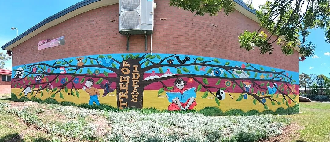 One of the murals on the outside of Lalor park library