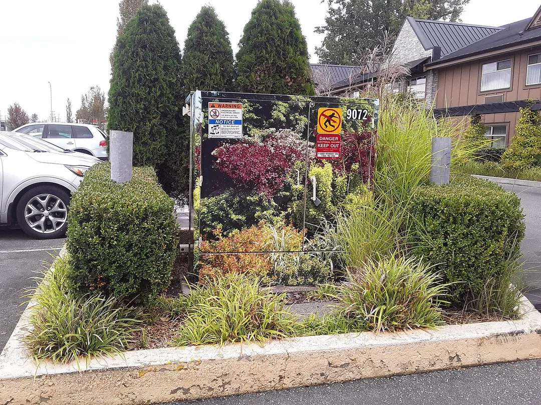 Camoflaged Transformer at the Best Western polling station while advance voting in the provincial election in Langley City.