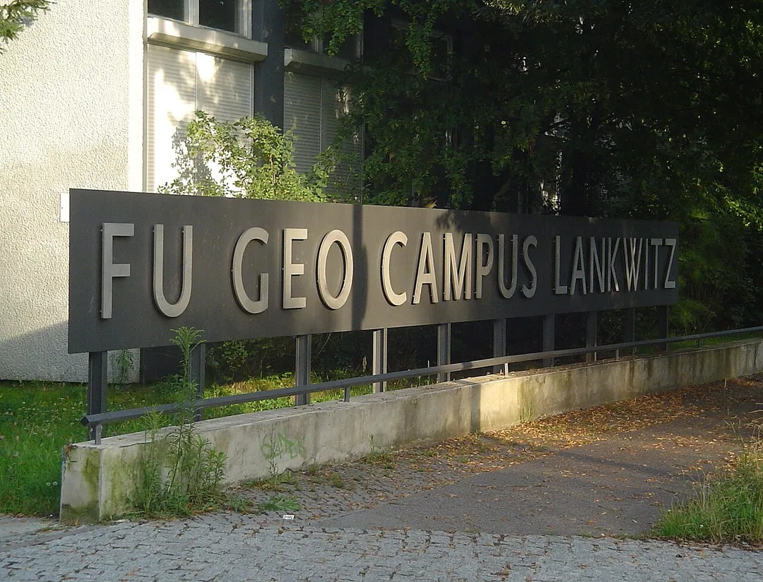 sign of "Freie Universität" (FU) on site in Berlin-Lankwitz, Germany