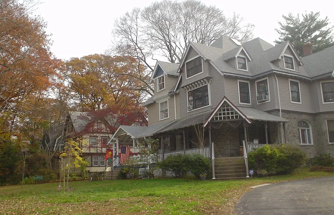 In Lansdowne, PA - house Albertson development c 1890-1940.  On NRHP.  this photo is my own work and I donate it to the Public Domain.