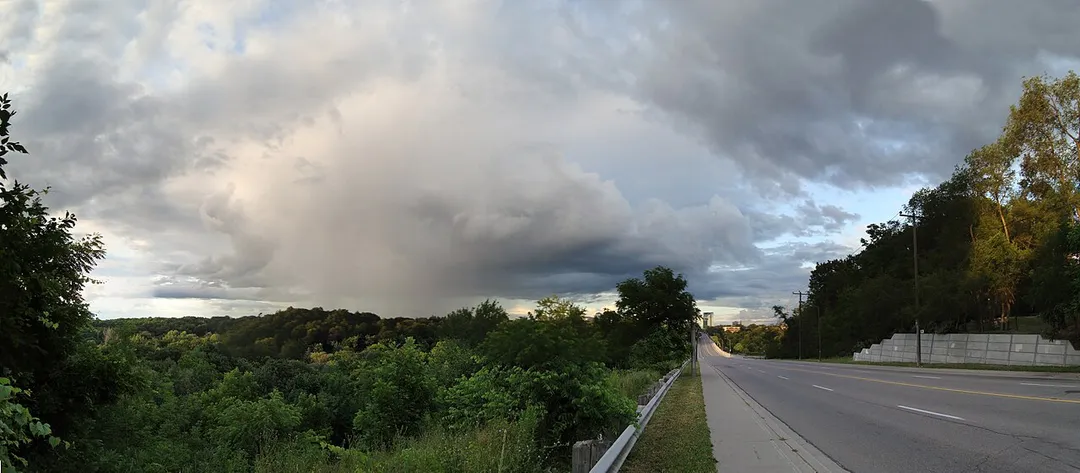 A panorama of Willowdale, Ontario, Canada during a sun shower