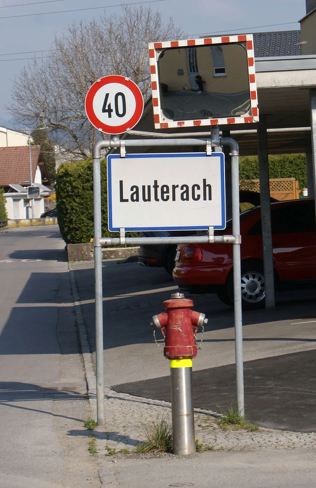 Town sign of the municipality of Lauterach in Vorarlberg, Austria.