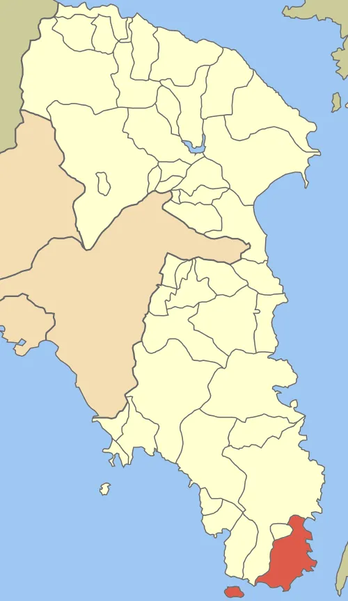 Locator map of Lavrio municipality (Δήμος  Λαυρίου) in East Attica Nomarchia (Ανατολικής Αττικής) in Greece.