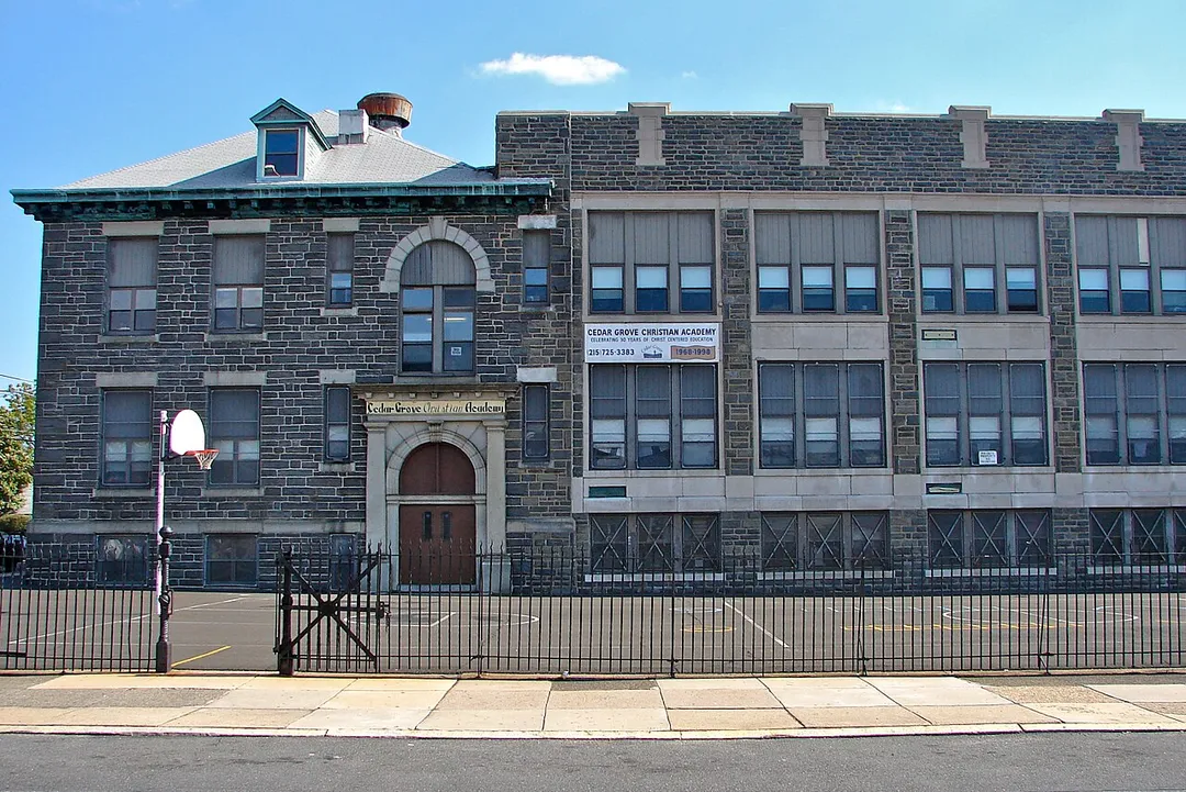 Lawndale School in Philadelphia on the NRHP since November 18, 1988. At 600 Hellerman Street in the Lawndale neighborhood of NE Philly.  Now houses the Cedar Grove Christian Academy.