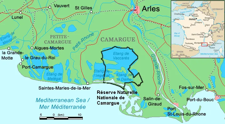 Map of the Camargue region, southern France