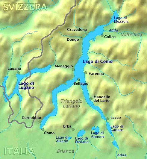 Map of Lake Como (Lago di Como), Italy