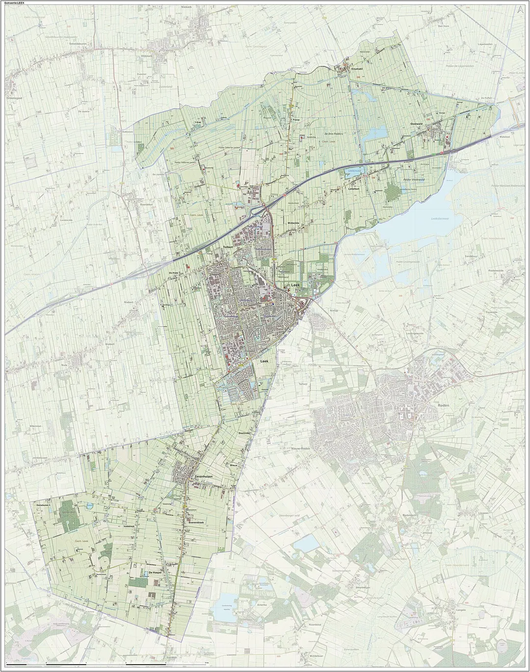 Topografische gemeentekaart. Resolutie: 400 pixels/km.
Kaartbeeld samengesteld uit de open geodata van de Top10NL en Top25namen (Kadaster), Creative Commons-BY licentie. Gebouwvlakken uit open geodata BAG extract. Wegen uit de OpenStreetMap, OpenStreetMap community. Reliëfschaduw uit de Actuele Hoogtekaart AHN2.

Samenstelling en kleurenschema: Jan-Willem van Aalst, met QGIS. Zie ook de Legenda.