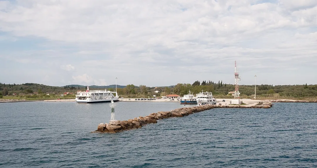 The ferry port of Lefkimmi on Corfu island in Ionian sea, Greece.