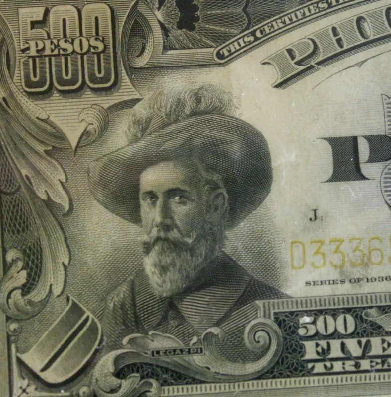 Legazpi in 500 peso banknote, year 1906