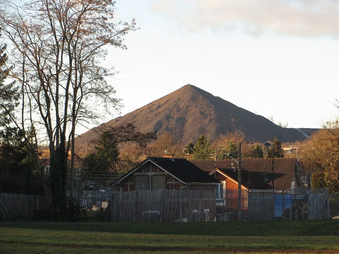One of the many cone-shaped coal tips that litter the landscape near Lens.