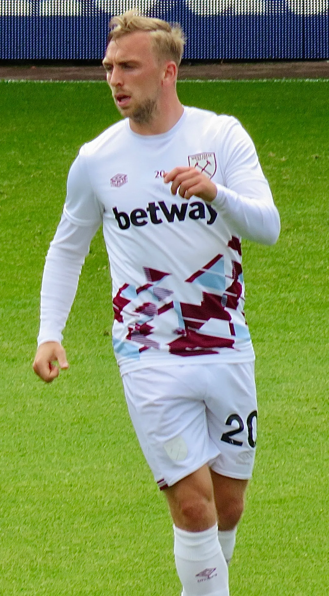 West Ham United footballer, Jarrod Bowen warming up before their Premier League game against AFC Bournemouth at the Vitality Stadium.