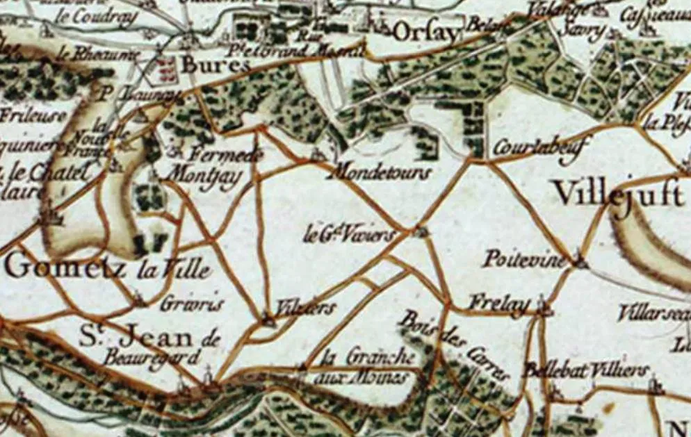 Carte de la région de Les Ulis (91) au XVIIe siècle