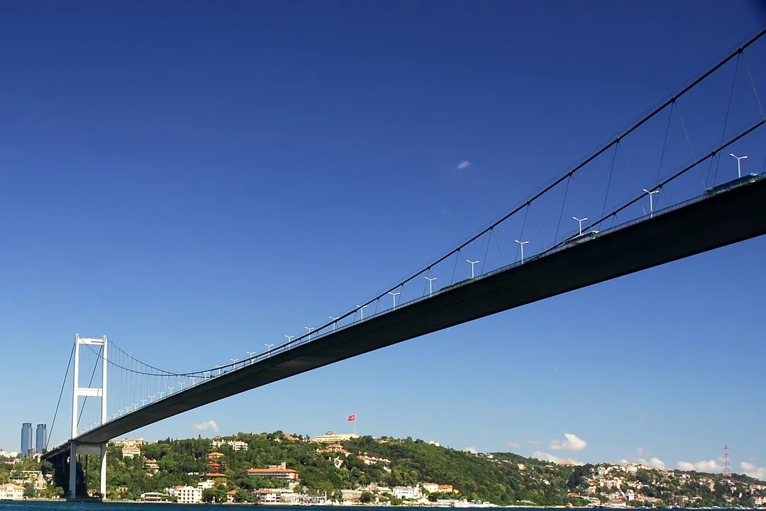 The Bosphorus Bridge connects the European and Asian sides of Istanbul