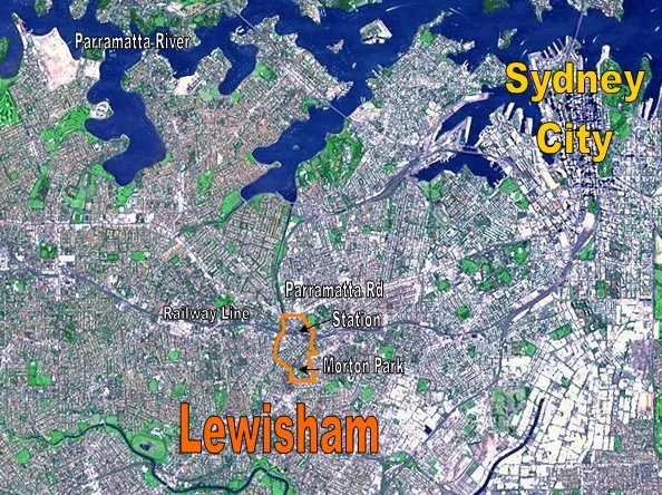 Location Map for the suburb of Lewisham, NSW based on NASA satellite map. Modified to identify suburb boundaries and identifiable landmarks.
Original NASA image number: PIA03498