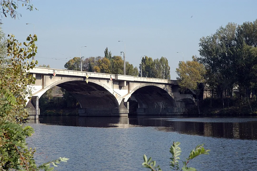 Libeň Bridge (Libeňský most) over the Vltava River in Prague, Czech Republic.