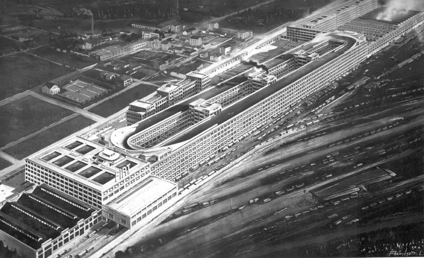 Rappresentazione artistica dello stabilimento del Lingotto nel 1928