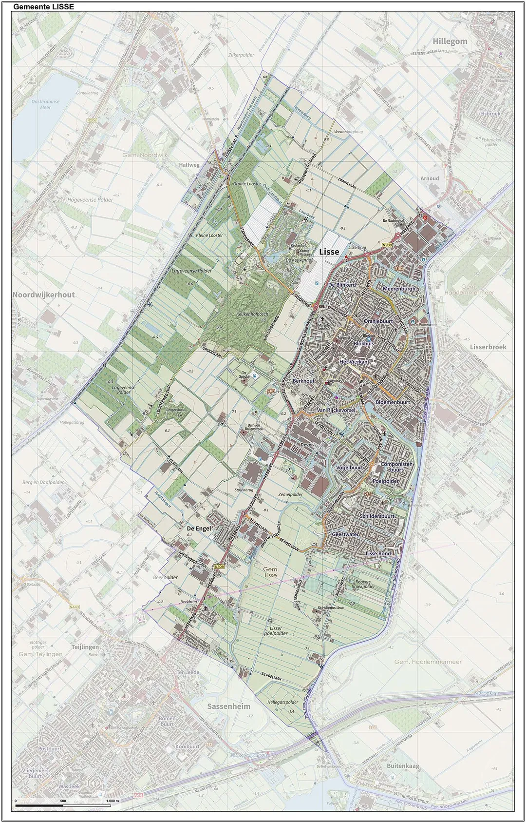 Topografische gemeentekaart. Resolutie: 400 pixels/km.
Kaartbeeld samengesteld uit de open geodata van de Top10NL en Top25namen (Kadaster), Creative Commons-BY licentie. Gebouwvlakken uit open geodata BAG extract. Wegen uit de OpenStreetMap, OpenStreetMap community. Reliëfschaduw uit de Actuele Hoogtekaart AHN2.

Samenstelling en kleurenschema: Jan-Willem van Aalst, met QGIS. Zie ook de Legenda.