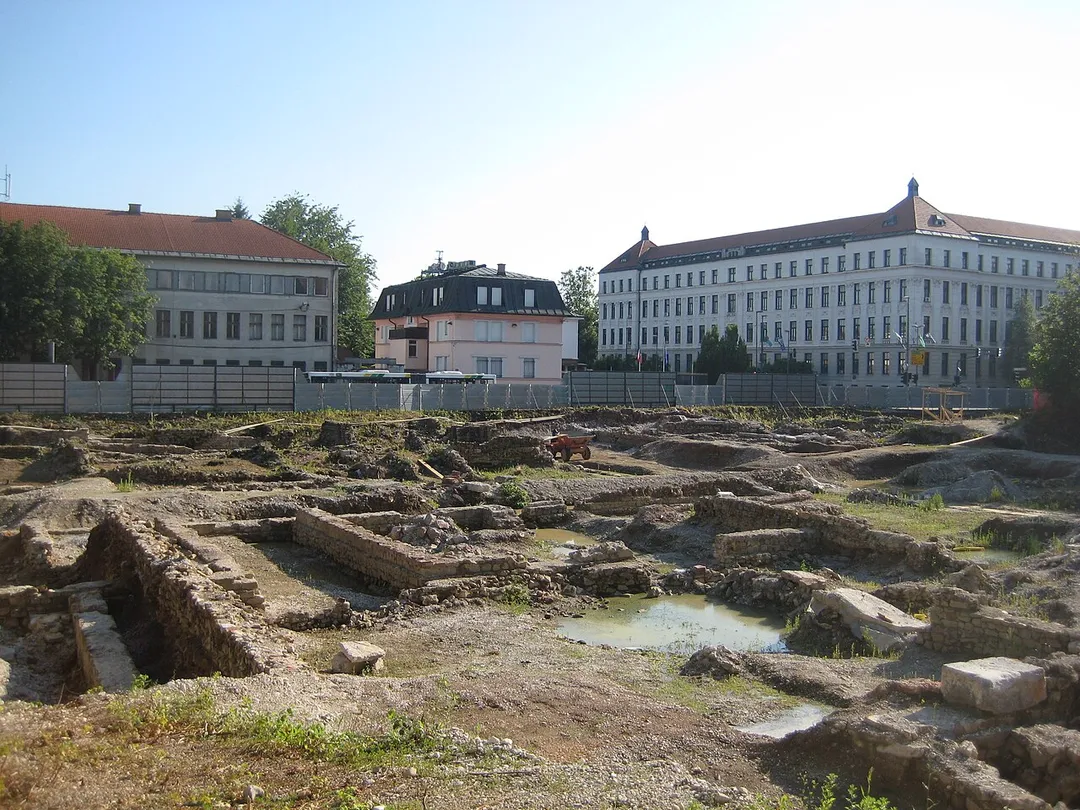Part of the Ancient Roman town of Emona at the crossroad of Slovene Street and Zois Street.