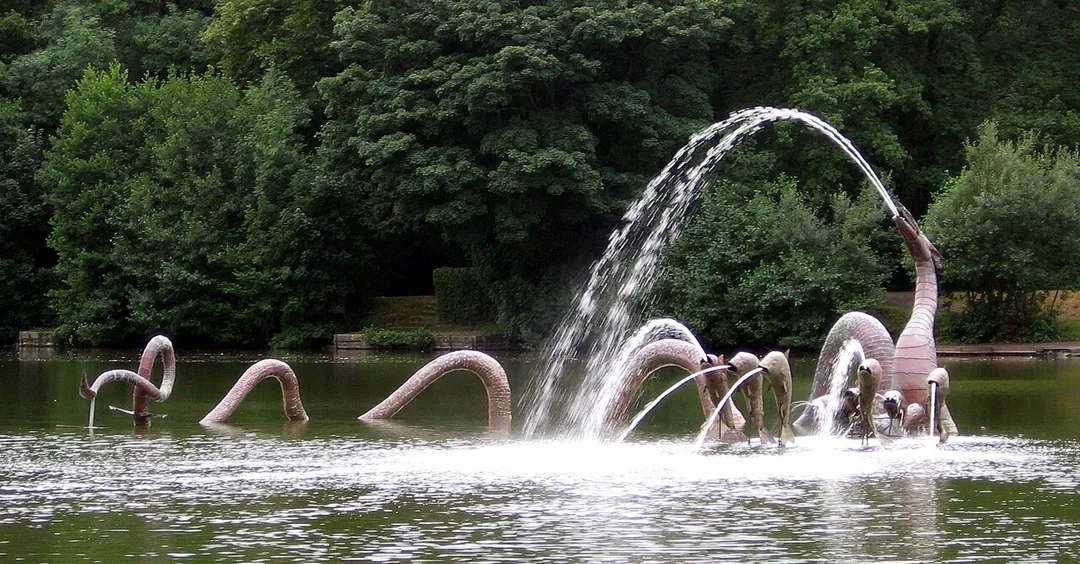 water sculpture on lake at Llandrindod Wells