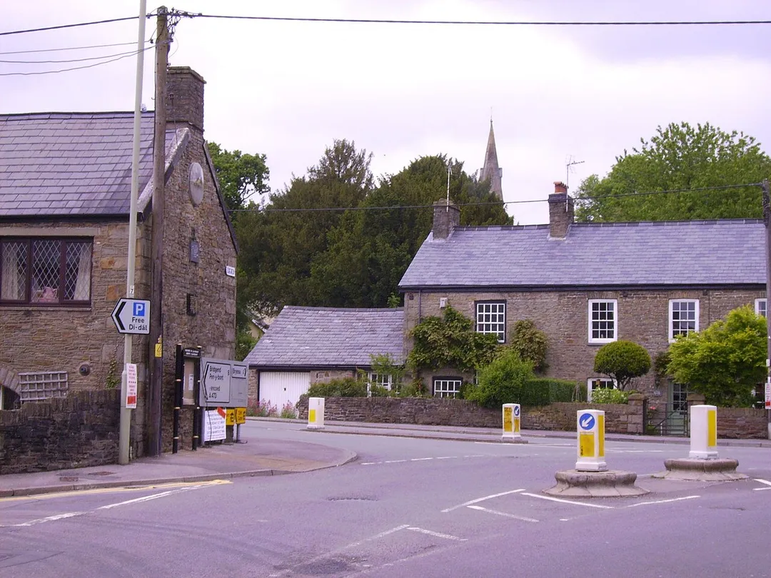Llanharan Town Square, from Bridgend Road facing North.