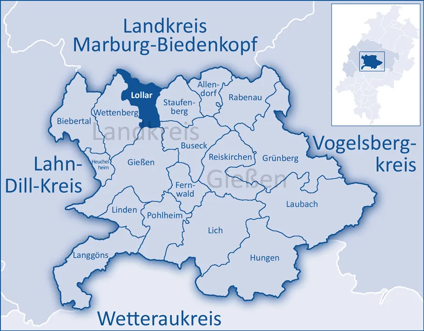 The map shows a district in the area of Gießen (district)