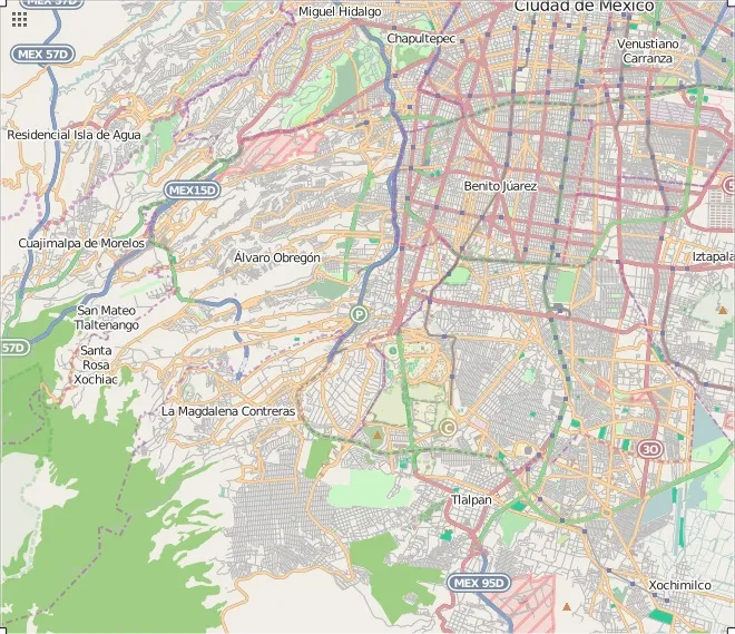 Mexico City Southwest of Zocalo
top = 19.4337,
	bottom = 19.2497,
	left = -99.3130,

	right = -99.0872,