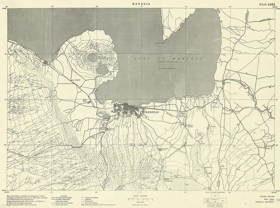 Old map of Managua Honduras from 1956