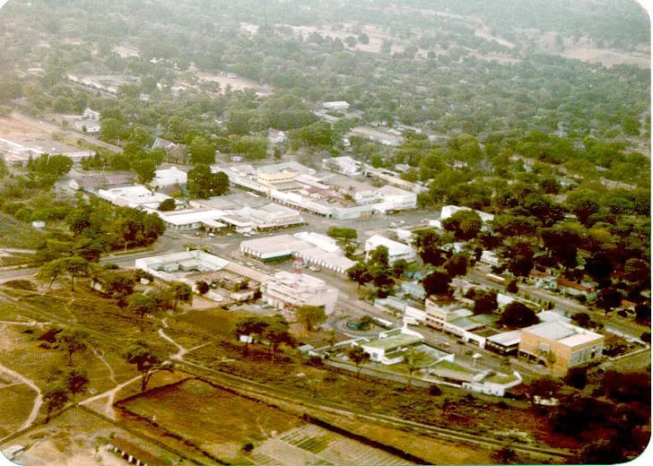 An aerial photograph of the town centre of Luanshya, taken during the early 1990's.