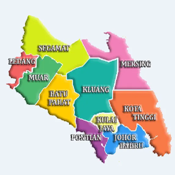 Divisions of the State of en:Johor, en:Malaysia with districts' name, PNG Format. 2006