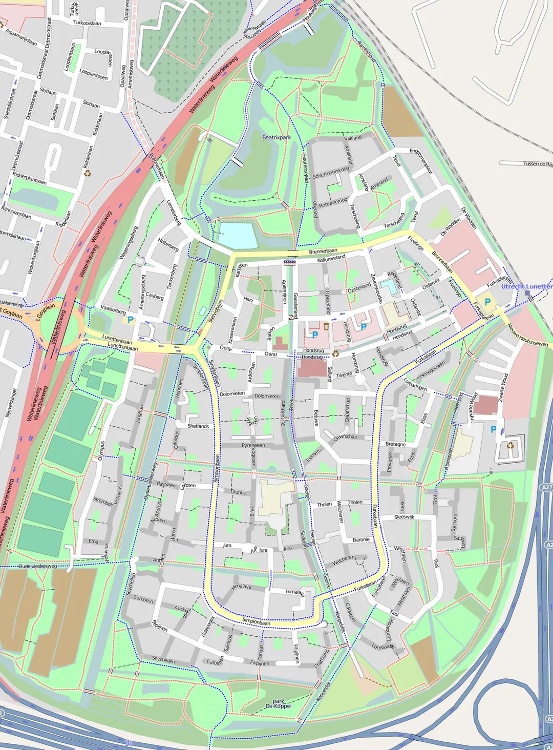 This map of Lunetten in Utrecht, the Netherlands was created from OpenStreetMap project data, collected by the community. This map may be incomplete, and may contain errors. Don't rely solely on it for navigation.