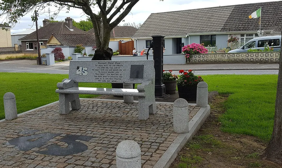 Memorial dedicated to Martin Finnegan (1979 – 2008) who died tragically in a motorcycle race. Memorial located outside St. MacCullins RC Parish Church, Lusk.
